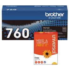 Brother TN760 High-Yield Toner Cartridge, Black, 2-pack with Bonus Ream of Paper