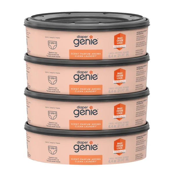 Diaper Genie Clean Laundry Scent Round Refill 4-pack, 1080-count, Plus 2 Carbon Filters