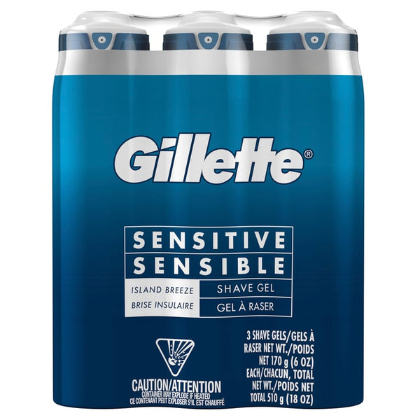 Gillette Sensitive Shave Gel 6.0 oz, 3-Pack