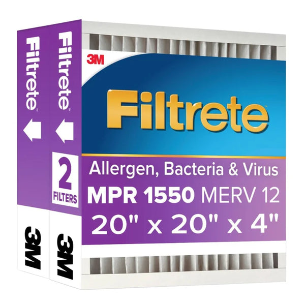 Filtrete Air Filter 4”, MPR 1550 MERV 12, Ultra Allergen, Bacteria, and Virus Deep Pleat Filter, 2-pack 2020X4