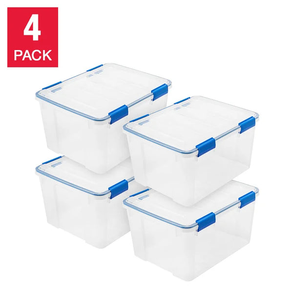 IRIS 44 Quart WeatherPro-seal Storage Bin, 4-pack Clear and Clear