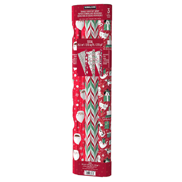 Kirkland Signature Wrapping Paper 3 Rolls 270 Sq. Feet Total
