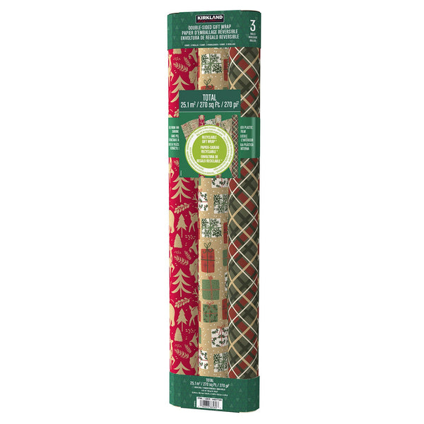 Kirkland Signature Wrapping Paper 3 Rolls 270 Sq. Feet Total