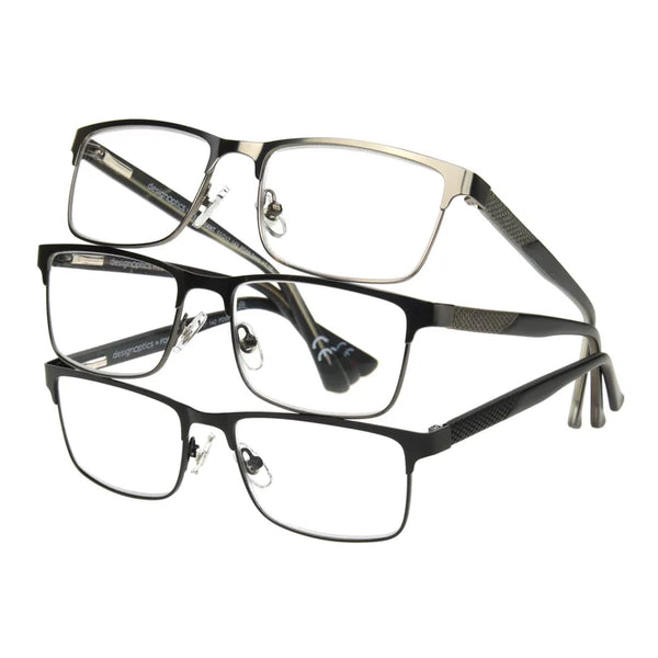 Design Optics by Foster Grant Kyne Full Metal Square Reading Glasses, 3-pack 2.50