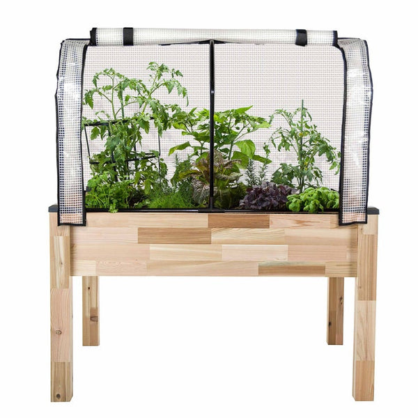 CedarCraft Self-Watering Elevated Cedar Planter with Greenhouse and Bug Cover