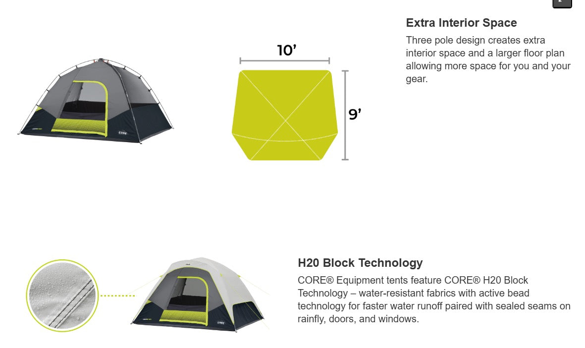 CORE 6-person Lighted Dome Tent - Retai $100