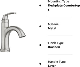 Moen Wellton Single-Handle Spot Resist Brushed Nickel Bathroom Faucet, One Hole Bathroom Sink Faucet with Optional Deck Plate and Drain Assembly, 84980SRN