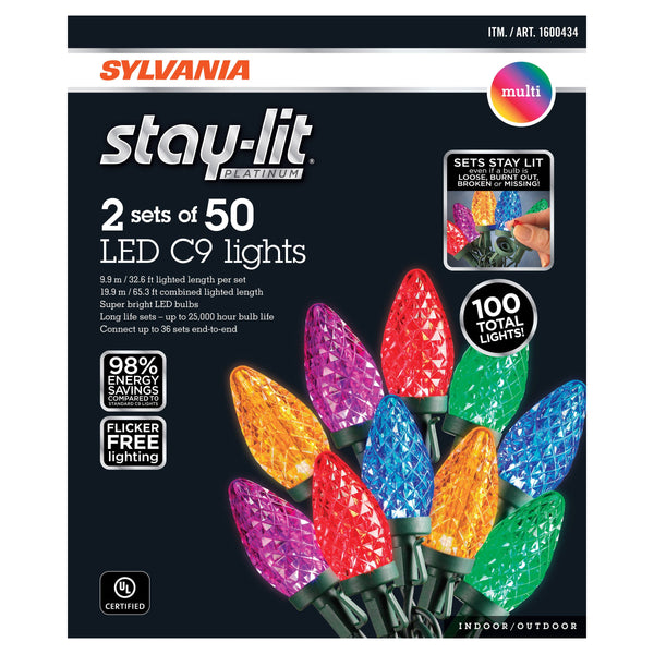 Sylvania Stay-Lit C9 Faceted Dual Color LED Lights, 100 Count