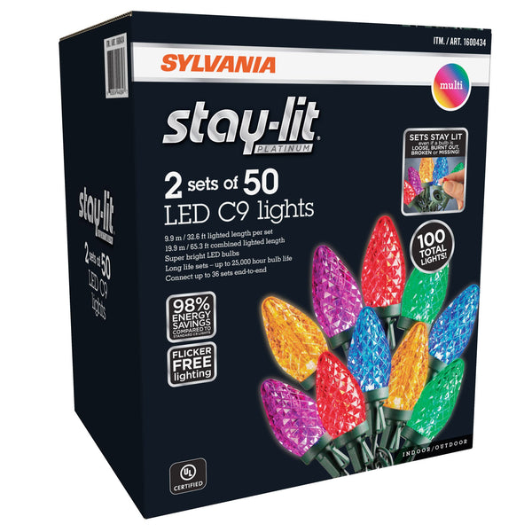 Sylvania Stay-Lit C9 Faceted Dual Color LED Lights, 100 Count