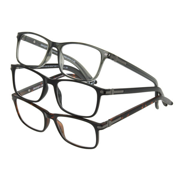 Design Optics by Foster Grant Cole, +3.00, Full Rim Rectangular Reading Glasses, 3-Pack