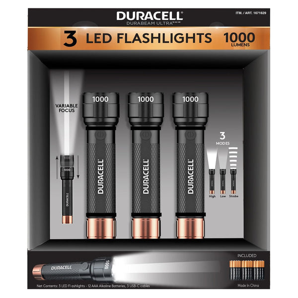 Duracell 1000 Lumen 3-Pack Flashlights