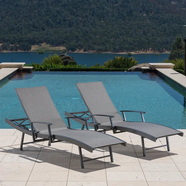 SunVilla Commercial Sling Wave Chaise Lounge with Adjustable Armrests, 2-pack