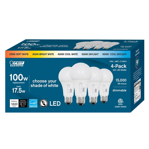 Feit Electric LED 100W Replacement A21 5-CCT 4 Pack