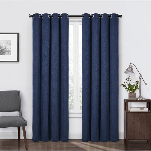 SUN+BLK Blue Buckingham Chenille Total Blackout Curtain Panel Pair