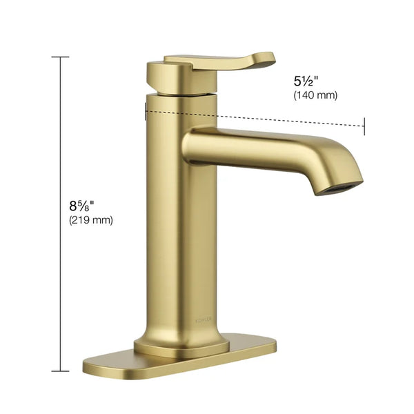 Kohler Cordate Single-handle Bathroom Faucet Gold