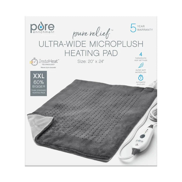 PureRelief Ultra-Wide Microplush Heating Pad Gray