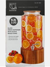 The Studio Tu Glass Drink Dispanser with acacia wood stand