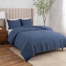 WelHome Cotton Linen Relaxed Duvet Cover, 3-piece Set Blue-King