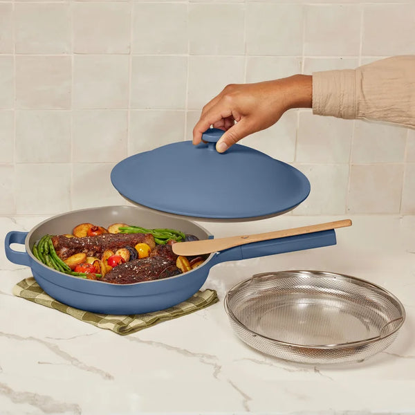 Our Place 4-piece Ceramic Nonstick 12.5” Family Sized Always Pan with Steamer- Blue