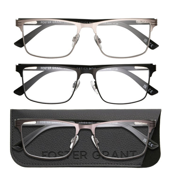 Design Optics by Foster Grant #668 Metal Square Reading Glasses, 3-pack- +1.25