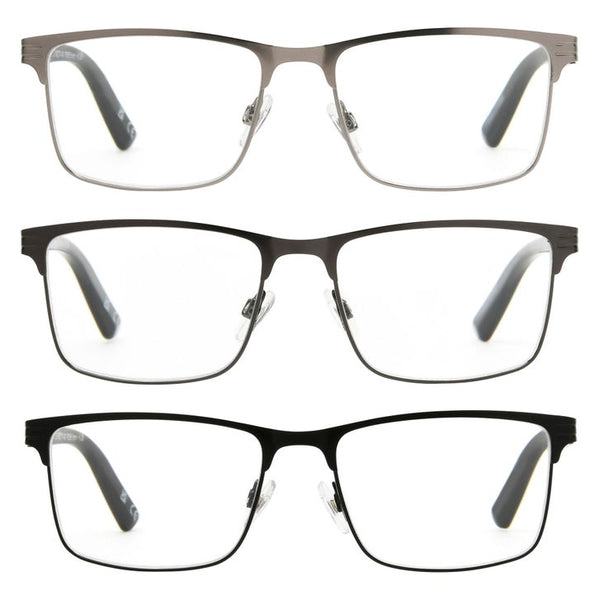 Design Optics by Foster Grant #668 Metal Square Reading Glasses, 3-pack- +1.25