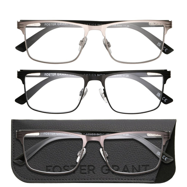 668 METAL SQUARE +2.75Design Optics by Foster Grant #668 Metal Square Reading Glasses, 3-pack