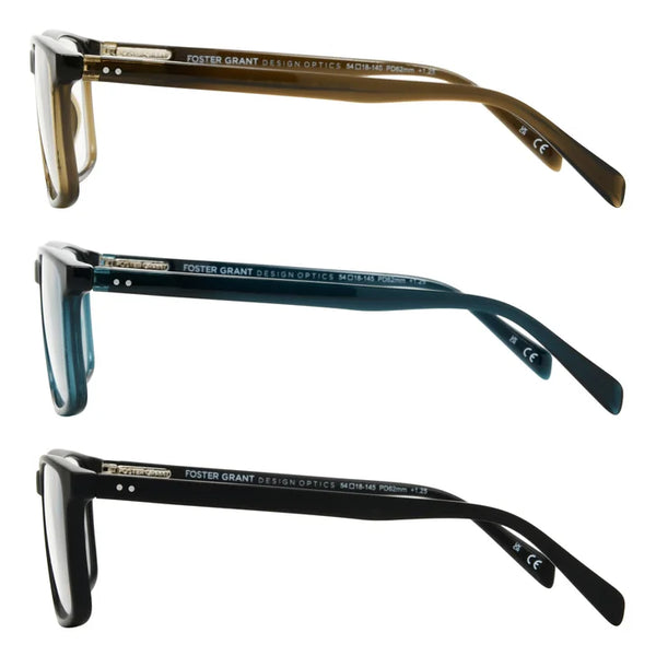 Design Optics by Foster Grant #815 Classic Plastic Square Reading Glasses, 3-pack +1.25