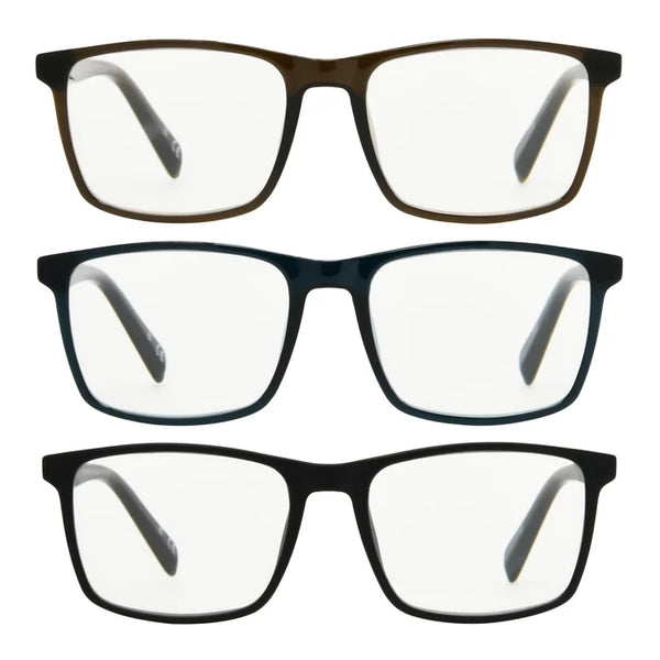 Design Optics by Foster Grant #815 Classic Plastic Square Reading Glasses, 3-pack +1.50