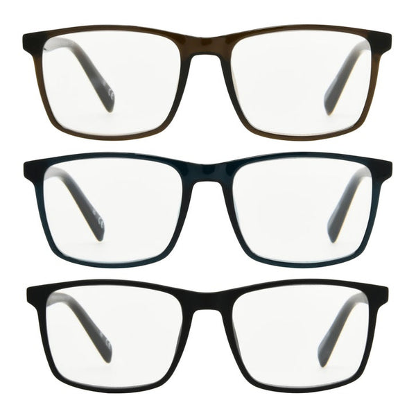Design Optics by Foster Grant #815 Classic Plastic Square Reading Glasses, 3-pack - +2.00