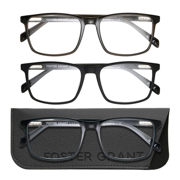 Design Optics by Foster Grant #815 Classic Plastic Square Reading Glasses, 3-pack +2.50