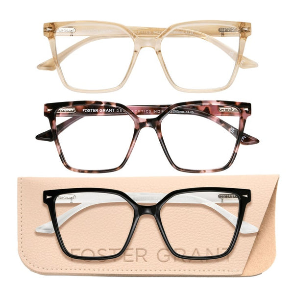 Design Optics by Foster Grant #813 Oversized Square Reading Glasses, 3-pack- +1.75