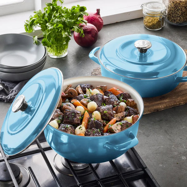 Merten & Storck 5.3-Quart Dutch Oven with Lid, 3.7-Quart Braiser with Lid, 2-pack _Teal