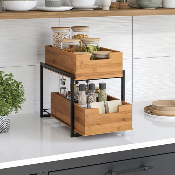 Seville Bamboo 2-tier Sliding Drawer Organizer White