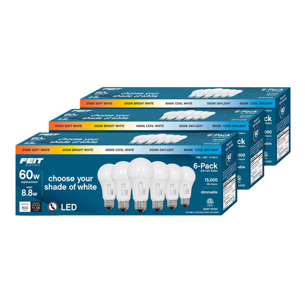 Feit Electric 60W 5-CCT Omni Glass LED Light Bulb 6 Pack