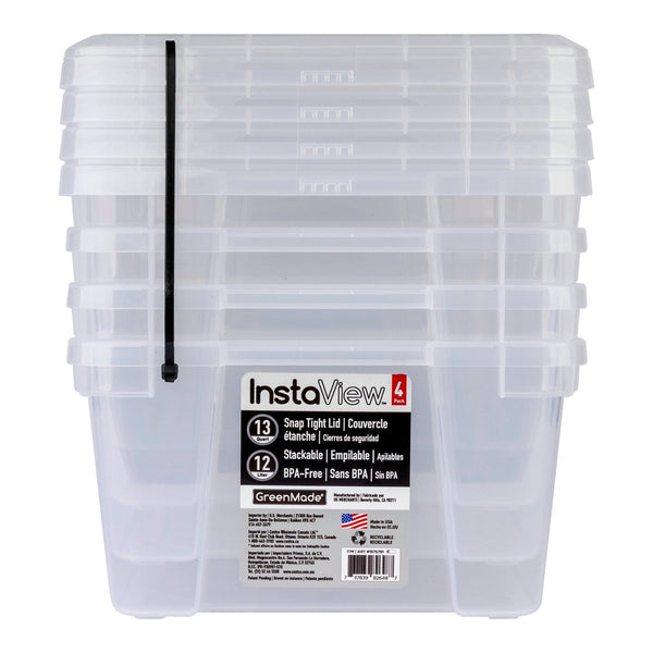 Greenmade InstaView Storage Bin 13 Quart, 4-Pack