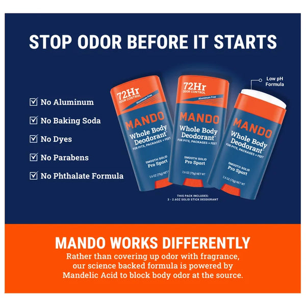 Mando Whole Body Pro Sport Solid Stick Deodorant 2.6 oz, 1-pack