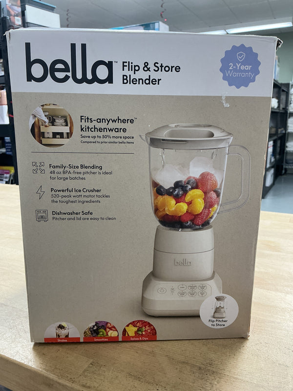 bella Flip and Store Blender Oatmilk: 10-Speed Countertop Blender, 48oz Capacity, 450W, Dishwasher-Safe Parts, Beige