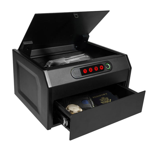 Home Defense 0.31 cu. ft. Quick Access Dual Compartment Security Vault with Electronic and Biometric Lock, Matte Black