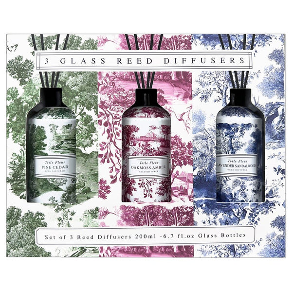 Home & Body Toile Fleur Reed Diffuser, Set of 3