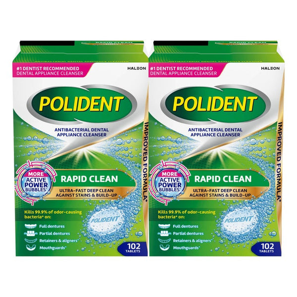 Polident Rapid Clean Dental Appliance Cleanser Tablets, 102 count, 2-pack