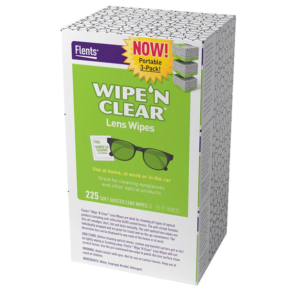 Flents Wipe 'n Clear Lens Wipes, 3 x 75 Count