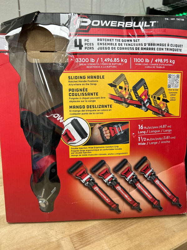 Powerbuilt Ratchet Tie Down Set – 1.5 in. x 16 ft. 4-piece