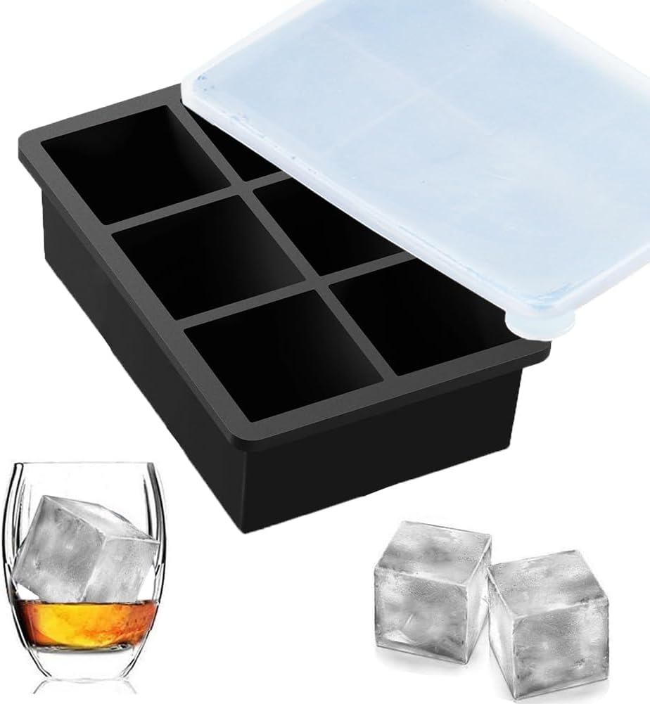 Ice Cube Trays, Silicone Sphere Whiskey Ice Maker with Lids, Large Square Ice Cube Molds, Suitable for Cocktails & Bourbon, Reusable & BPA Free