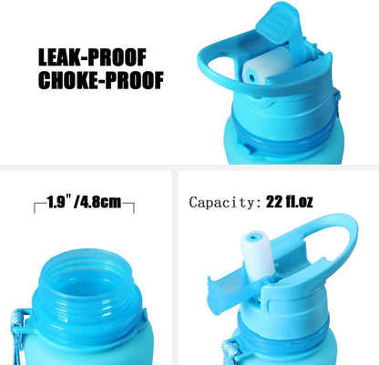 Collapsible Water Bottle,Reusable Leakproof Silicone Foldable Water Bottles - 22oz