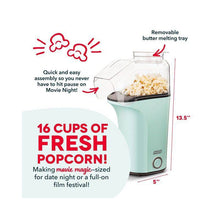 Dash 16 Cup Electric Popcorn Maker - Aqua: 1400W Popcorn Popper, 8 Kernel Capacity, Easy Clean, Metal & Plastic
