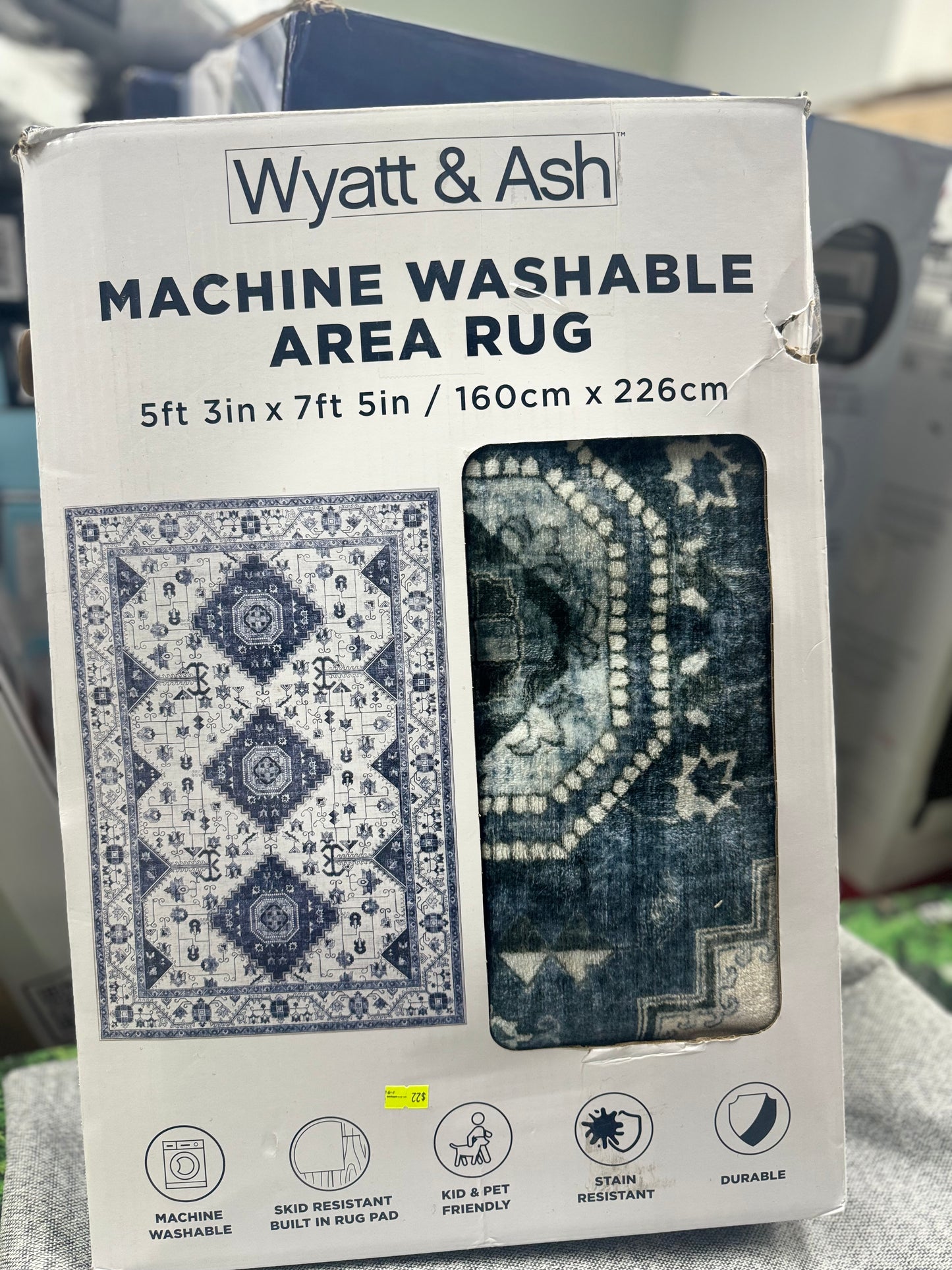 Wyatt & Ash Washable Washable Indoor Area Rug, Cyỷus- Retail $59