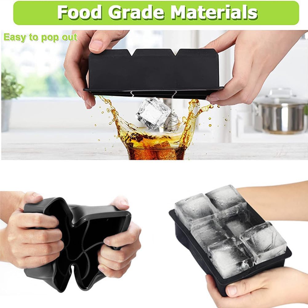 Ice Cube Trays, Silicone Sphere Whiskey Ice Maker with Lids, Large Square Ice Cube Molds, Suitable for Cocktails & Bourbon, Reusable & BPA Free