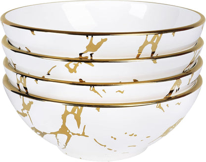 Fanquare Gold Marble Crereal Bowls 24 oz, Porcelain Soup Bowls Set of 4