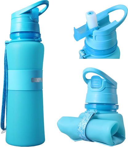 Collapsible Water Bottle,Reusable Leakproof Silicone Foldable Water Bottles - 22oz