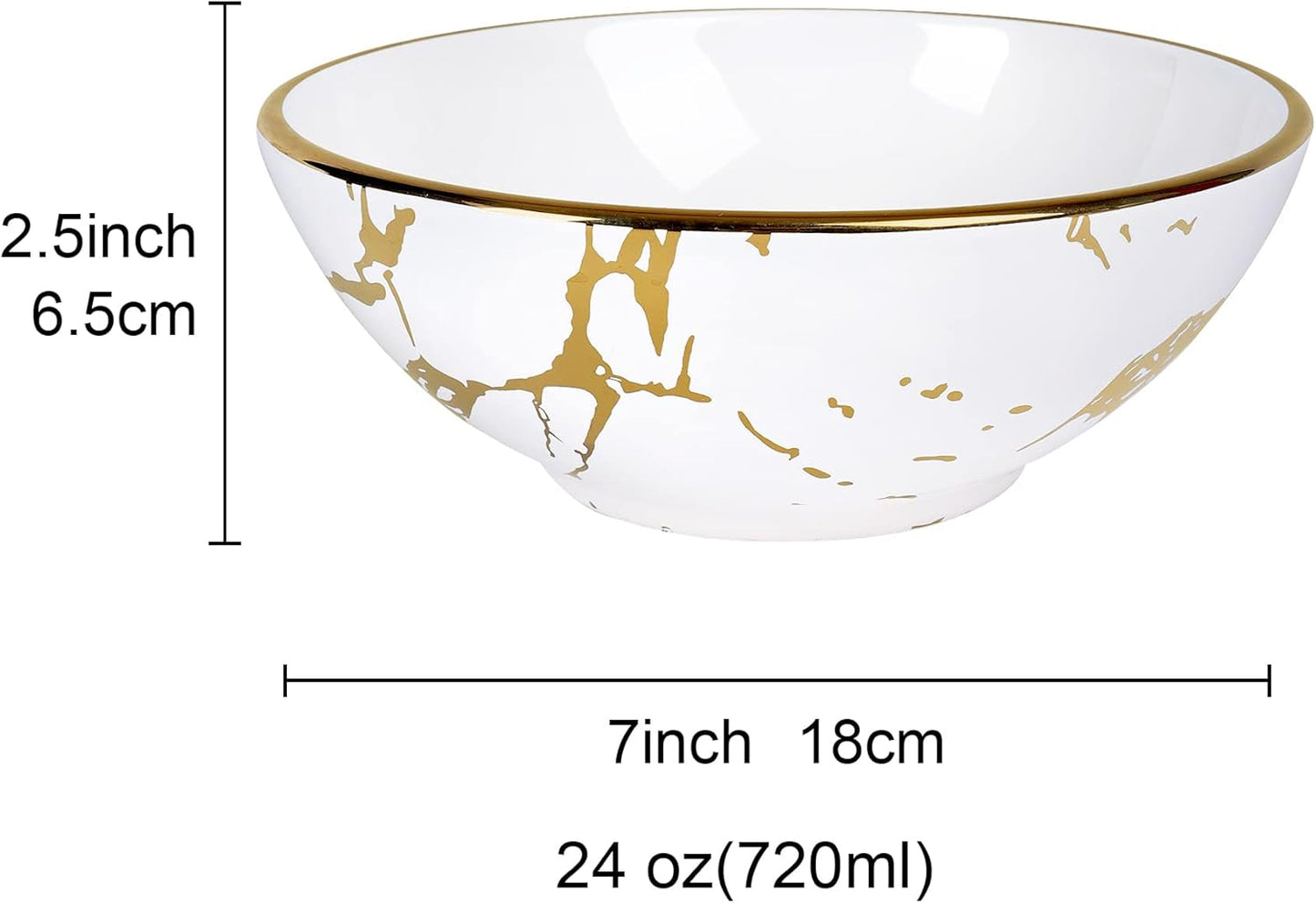 Fanquare Gold Marble Crereal Bowls 24 oz, Porcelain Soup Bowls Set of 4